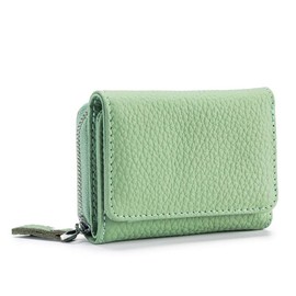 AprinCtempsD Women's Small Wallet Genuine Leather RFID Blocking Trifold Small Purse with Zipper Coin Pocket (Green)