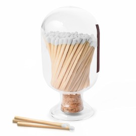 Atzi Decorative Match Holder for Fancy Matches Included - Matches in a Jar - Glass Match Cloche - Round Head Bottle - Mothers Day Gifts for Her - Small 125ml - White Matches