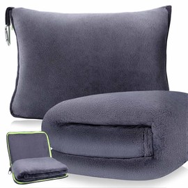 DAWNTREES Travel Blanket and Pillow,Travel Essentials Gifts on Airplane,Camping,Car,2 in 1 Airplane Blanket with Soft Bag Pillowcase,Hand Luggage Sleeve and Backpack Clip.