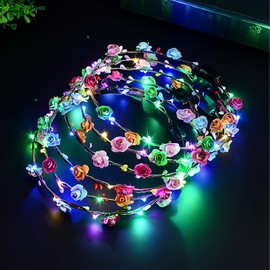 ENLACE LED Flower Wreath Headband, Pack of 6 LED Flower Wreath Hair, Colourful Flower Wreath Headpiece, Festival Accessories for Women and Girls, LED Hair Accessories for Birthday, Wedding, JGA Party