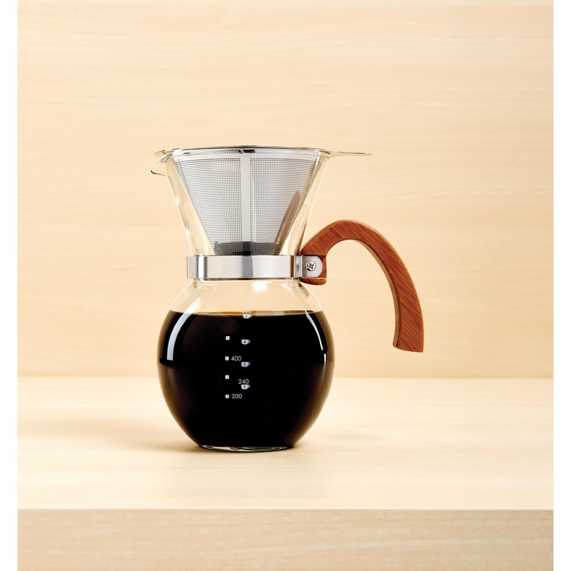 Fino Pour-Over Coffee Maker, Borosilicate Glass and Bamboo Handle, Stainless