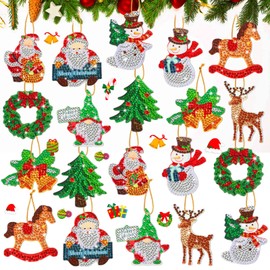 Jetec 20 Pcs Christmas DIY Diamond Key Chain Ornaments Diamond Painting Keychain for Christmas Party Decoration (Cute Style)