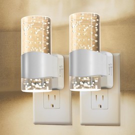 HOTEKME LED Night Light, Dimmable Night Lights Plug into Wall, 2 Pack Plug in Night Light with Adjustable Brightness, 3000K Decorative Bubble Nightlight with Dusk to Dawn Sensor for Bathroom Hallway