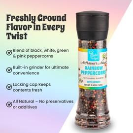 Bake and Tango Rainbow Peppercorns with Grinder – All Natural, No Additives, Freshly Ground Spice Blend, 5.6oz – Perfect for Cooking, Grilling, and Seasoning