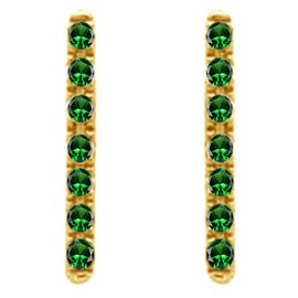 Round Cut Simulated Green Emerald Line Drop Earrings In 14K Yellow Gold Over Sterling Silver