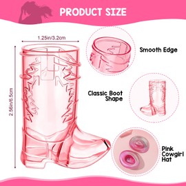 Artlunar 10 Pcs Mini Pink Cowgirl Boots Shot Glasses with Pink Hat - Plastic Cute Shot Glasses for Women Western Cowgirl Party Favors (10)