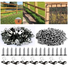 HKATOPS 100 Pcs Fence Wire Clamps Agricultural Fencing Mounting Clips Stainless Steel with 100 Pcs Stainless Steel Screws for Mount 12-16 Gauge Welded Wire to Wood, Metal or Vinyl Fence 12-16 Gauge