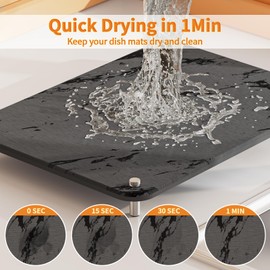 XBUXAIOZL Stone Dish Drying Mat for Kitchen Counter with 4 metal brackets Comes, Fast Dry, Heat Resistant, Super Absorbent Dish Drying Mat, Eco-Friendly Diatomaceous Earth Mat (Grey, 11.8*15.8)