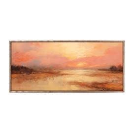 Kate and Laurel Sylvie Beaded Peach Landscape Vintage Framed Canvas Wall Art by The Creative Bunch Studio, 18x40 Gold, Golden Sunset Landscape Art for Wall