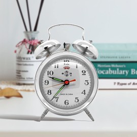 Starlet24 17 cm Retro Bell Alarm Clock Mechanical Alarm Clock Classic Wind Up Alarm Clock (Silver #813)