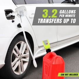 Fuel Transfer Pump with Auto-Stop, AA Battery Powered/DC 2 Power Modes, Extra Long Hose with Tank Adapter for Most Gas Cans, Portable Liquid Pump for Gasoline, Diesel Fuel, Oil& More at 3.2GPM