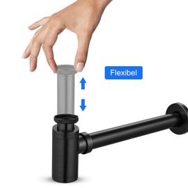 KEOKBON Universal Siphon, Siphon for Sink and Washbasin, Keymark Brass Syphon Universal Design Siphon, Bathroom Bottle Siphon, 1/4, Odour Trap, Tube Siphon, Black Bronze