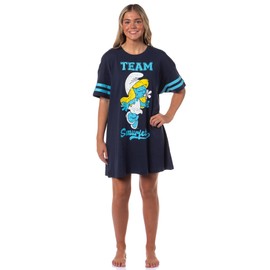 The Smurfs Women's Varsity Team Smurfette Sleep Shirt Nightgown Lounge Oversized Pajama Tee (XXX-Large)