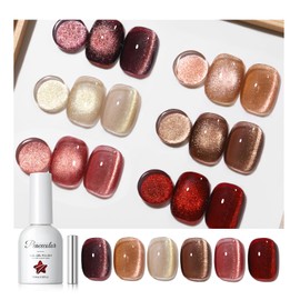 PEACECOLOR Magnetic Nails, Gel Nail Set, 6 Pieces, Autumn/Winter Color Gels, Brown, Cat Eye, Ultra Fine Particles, Magnet Included, Self Nail, U V/LED Compatible, Suitable for Beginners