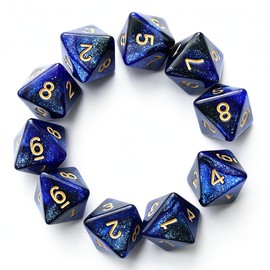 Yourandoll 10pcs Polyhedral Dice D8 Dice 8-Sided Dice for Table Games Dungeons and Dragons, DND, TRPG, MTG and More (Black Blue Starry Sky)