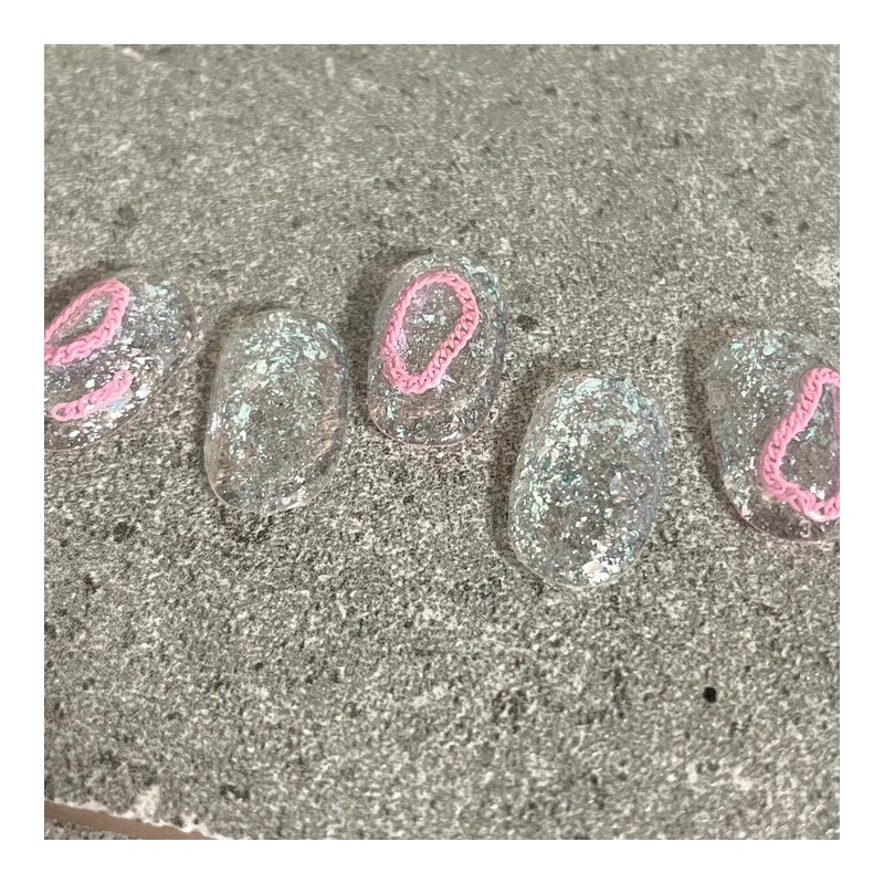 ˡᴬᴺᵀᶤˡ Glitter chain handmade nail tip - short almond /