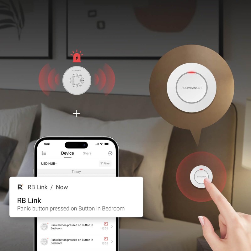 Roombanker Panic Alarm Button for Immediate Emergency Assistance - One-Push