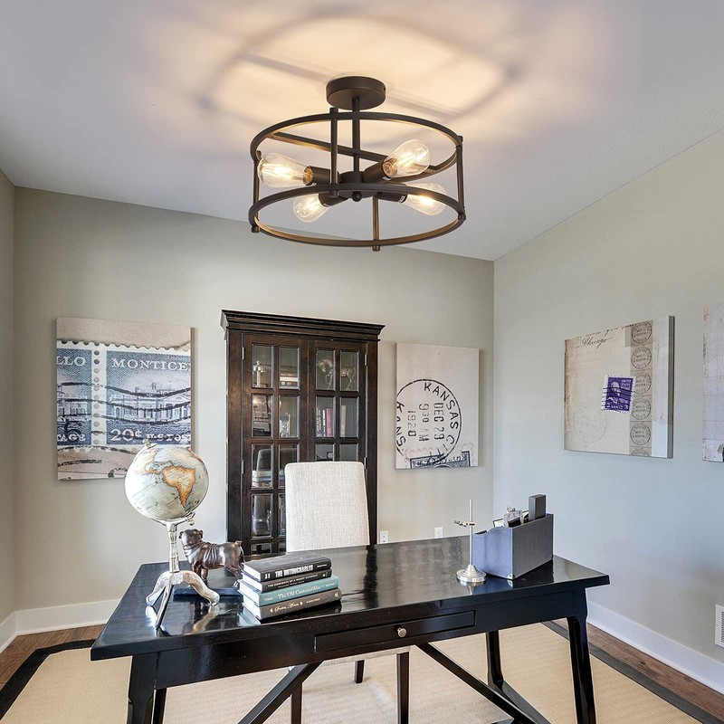 hesoge Industrial Semi Flush Mount Ceiling Light,4 Light Rustic Metal
