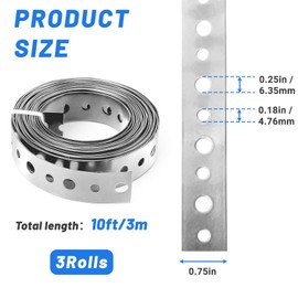 UNIFAMILY 3 Rolls 3/4 Inch × 10FT Galvanised Steel Band Metal Fixing Strap with Perforated Holes Builders Fence Brackets Fixing Banding Pipe Bracket for Pipe Support DIY Project