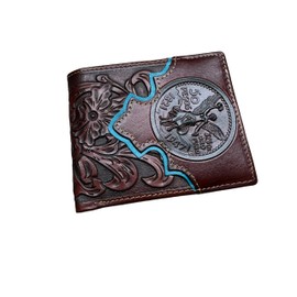 Urbalabs Mens Western Wallet Floral Cutout Layered Maroon Teal Accent Leather Mexican 50 Peso Design Bifold Style Cowboy Hand Crafted High End Mens Wallets Leather Bull Rider Rodeo Gifts For Men,