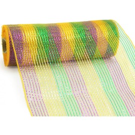 Metallic Mardi Gras Deco Mesh - 10" x 10 Yards, Thick Stripes, Purple, Green, Gold, Easter, Pride, Fat Tuesday, Carnival, Spring, Swag, Tree Topper, Gifts, Garlands