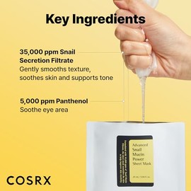 COSRX Máscara de hoja de mucina de caracol 10 EA, máscara facial sin enjuague de esencia de caracol para piel seca, propensa al acné, piel sensible, filtrado de secreción de caracol, no probado en