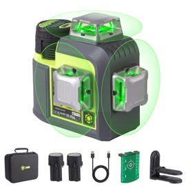 3D-RS12 Laser Level 3x360° Green Beam for Construction and Picture Hanging, Self-Leveling 3D Laser with 2 Rechargeable 11.1V Batteries (24 Hrs), Magnetic Liftable Stand, Type-C Cable