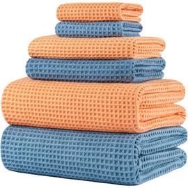 Polyte Set de 6 Toallas de Baño Microfibra Waffle Secado Rápido 430 gsm