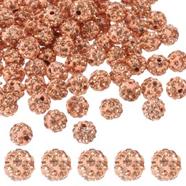 PATIKIL 8mm Rhinestone Clay Beads for Jewelry Making, 100 Pack Round Ball Polymer Clay Crystal Charm Beads for Craft Decor Necklace Chain Bracelets DIY, Peach