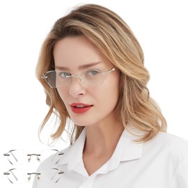 OCCI CHIARI Rimless Blue light Reading Glasses 1.0x Women 2 Pack Readers Designer Eyeglasses(1.0 1.5 2.0 2.5 3.0 4.0)