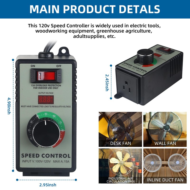 Versatile AC Motor Speed Controller - 100V-120V, 15A Max -