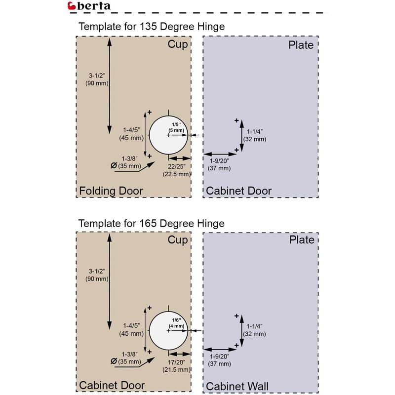 Berta (2+2) 135/165 Degree Hinges Combination, Full Overlay, 2-Cam 4-Way