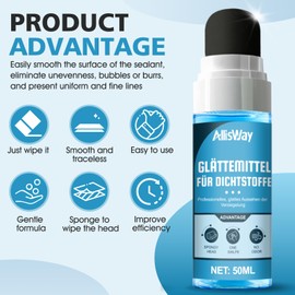 Allisway Glättmittel für Silikonfugen mit Schwammkopf, Fugenglätter mit Mehreren Winkeln, Silikonabzieher Fugenabzieher, Zum Glätten Von Frischen Fugendichtstoffen, Schöne Fugen, 50 Ml