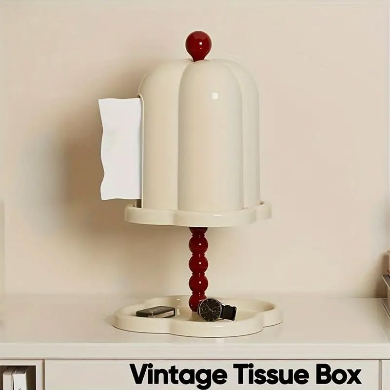 AIMALL 14.57-Inch Retro Tissue Box with Double-Layer Storage, Dustproof Paper