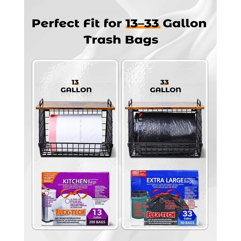 2 Pack Stackable Extra Large Trash Bag Holder Under Sink,