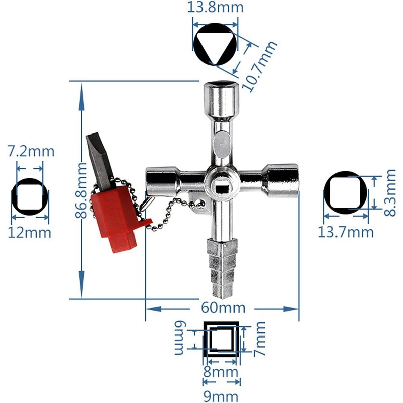 DODODIY Multi-Functional Spanner Key 4 Ways Utility Key Triangle Cabinet