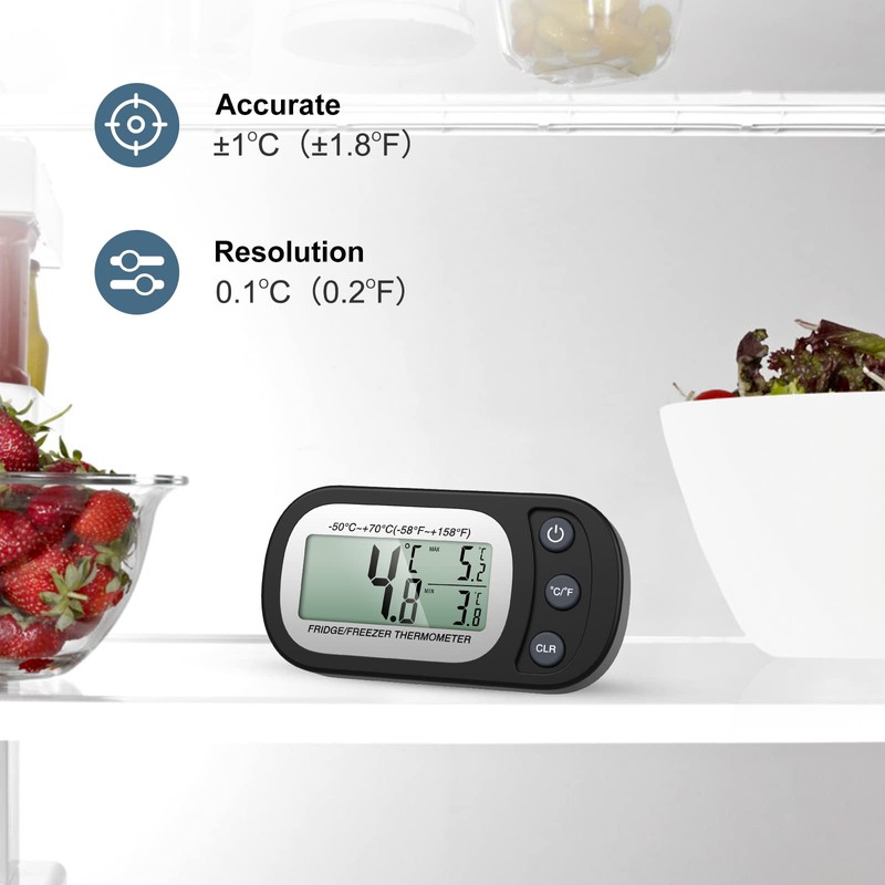 Ankilo Upgraded Refrigerator Thermometer, 2 Pack Portable Digital Waterproof Fridge