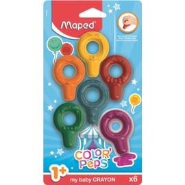 Maped - Ergonomic Baby Wax Crayon Rings Colour'PEPS - Pack of 6 - Playful & Easy Handle: Ideal for the Little Ones