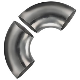 AIMCOCO - Tubo de escape SS304 de acero inoxidable de 3.5 pulgadas y 90 grados para sistema de escape modificado de coche, tubo de escape de 3.5 pulgadas, tono plateado, pasamanos de escalera (2