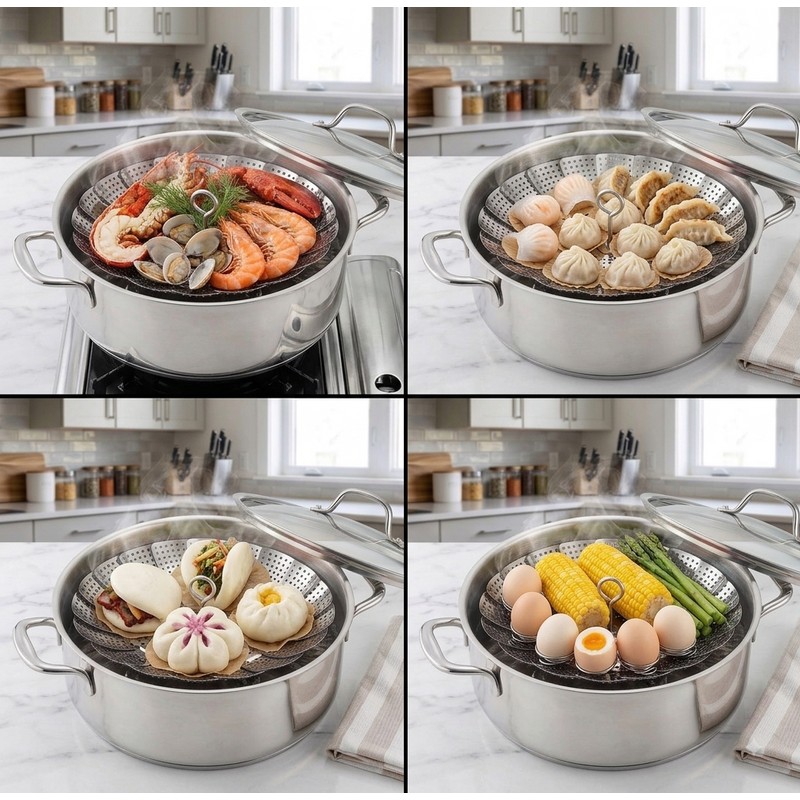 Premium 304 Stainless Steel Foldable Steamer for Cooking – Expandable
