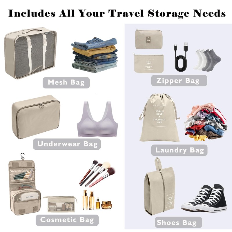 Packing Cubes, Lightweight Travel Luggage Organizers with Shoe Bag, Toiletry