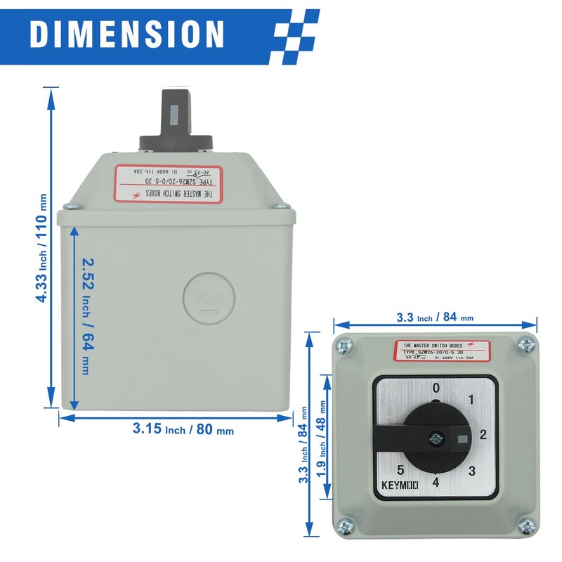KEYMOO 5-Way 2NO 2NC Rotary Changeover Switch with Exterior Box,