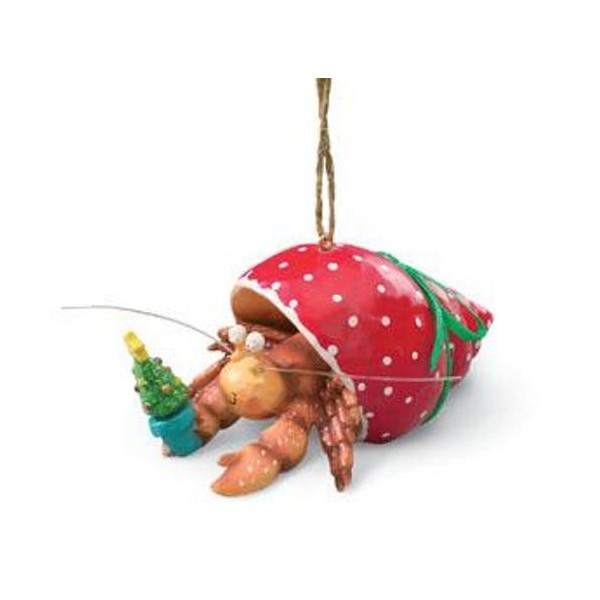 Cape Shore Pet Hermit Crab in Holiday Red Shell Christmas Tree Ornament, 3-inch Length, Multicolor, Resin