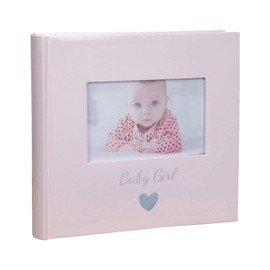 Photo Album 160 4x6 Landscape Pictures - Pink Baby Girl Slip in Photos with Personalising Window