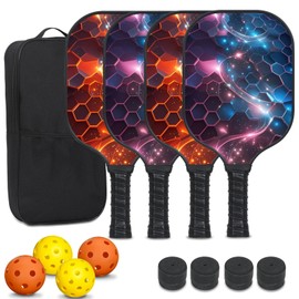 Pickleball Paddles Set of 4 – Lightweight Premium Fiberglass Pickleball Rackets with Balls, Bag & Accessories – Paddle Pickleball Set for Adults
