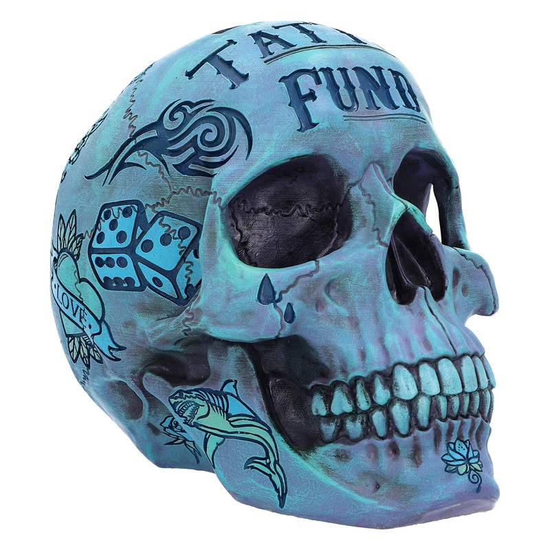 Nemesis Now Aqua Blue Traditional, Tribal Tattoo Fund Skull, Polyresin,