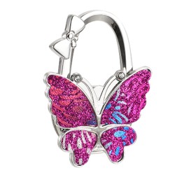 sourcing map Foldable Purse Hook - 2.76"x2.09"(LxW) Metal Portable Handbag Hanger Holder for Table Bag Storage Folding Decoration, Purple