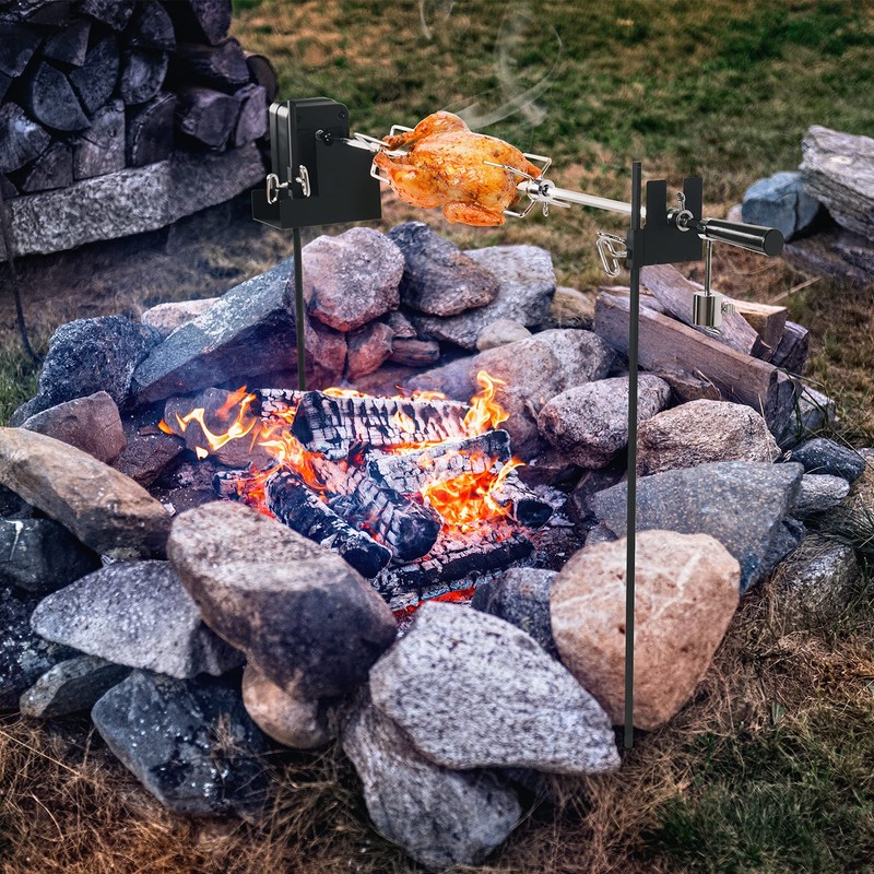 onlyfire Barbecue Rotating Cordless Dual Post Open Fire Spit Rotisserie