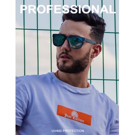 Mens Sunglasses Polarized, Retro Sunglasses for Men Women with UV Protection for Outdoors Fishing Running Driving(Grey/Blue/Dark Blue)