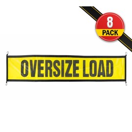 Mytee Products (8 Pack) 18"x84" Oversize Load Sign for Trucks w/Bungee Cord & Hook - Stretch Cord Mesh Oversize Load Banner for Escort Vehicles, Car, Flatbed Trailer - Safety Warning Signs